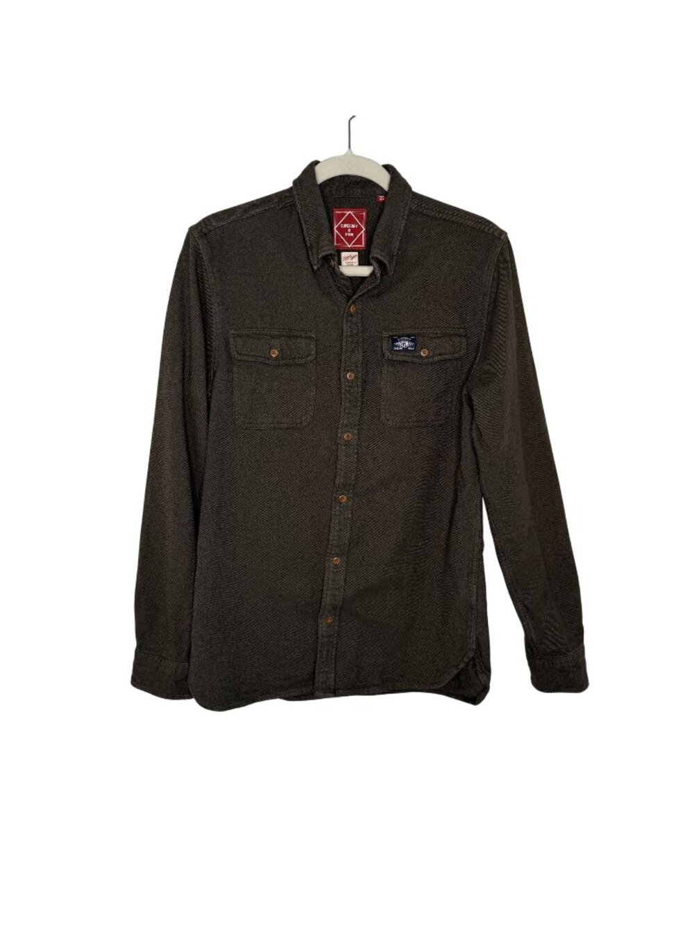 Superdry Olive Green Long-Sleeve Button-Up Flannel, M